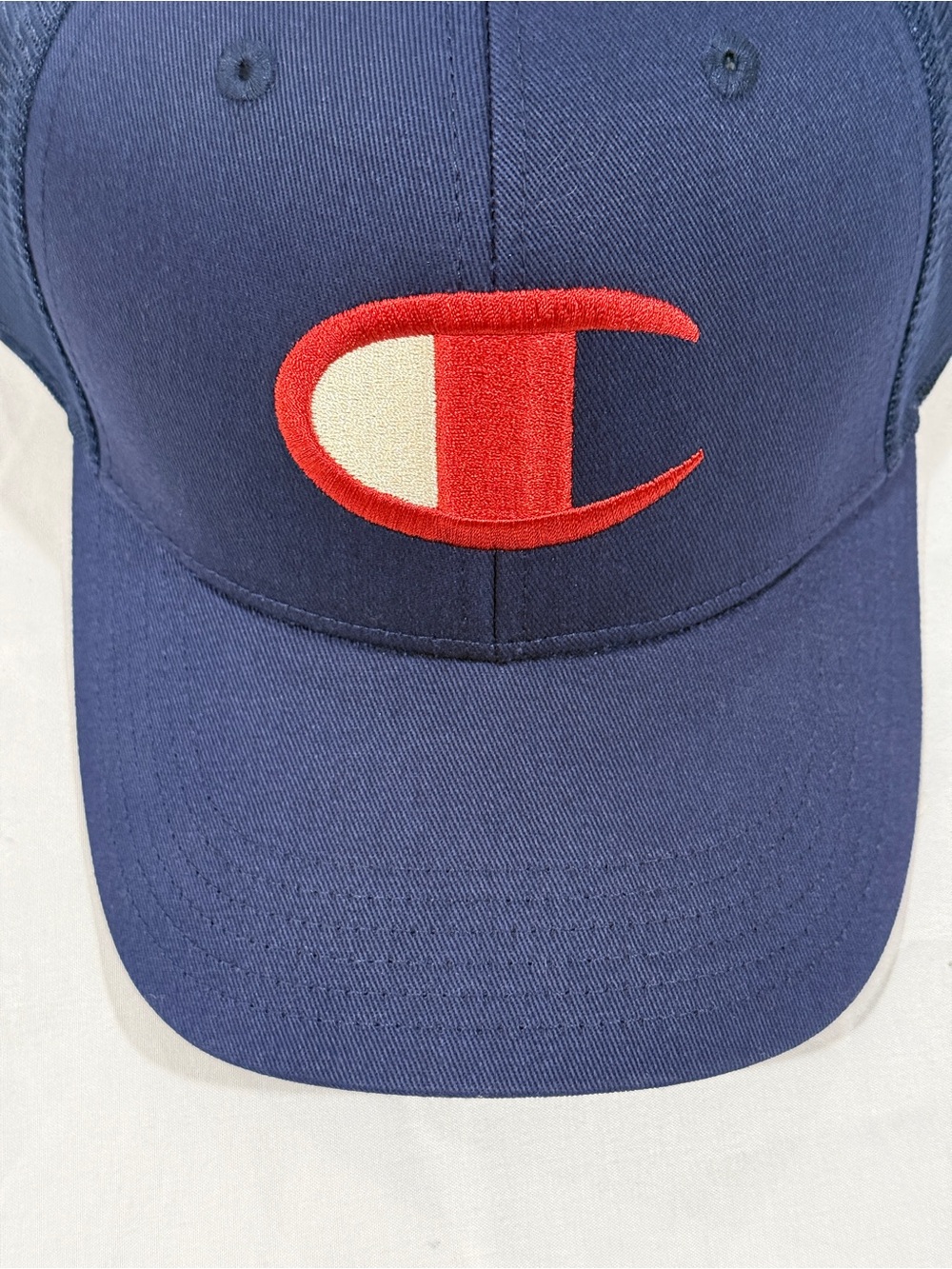 NWT Unisex Champion Navy Blue Trucker Hat Big C Logo Mesh Snapback Baseball